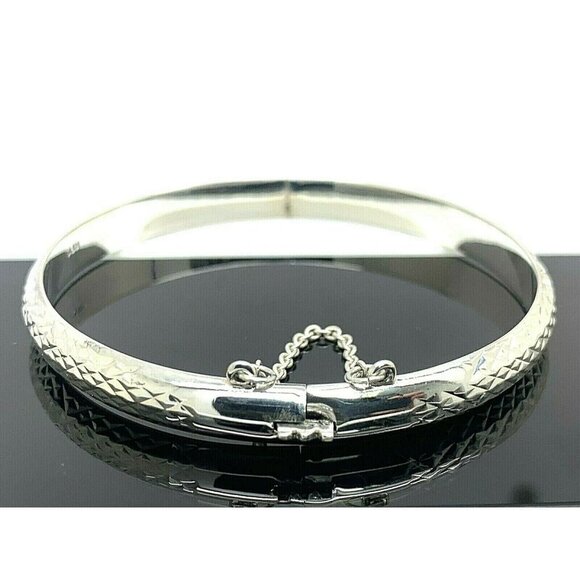 Sterling Silver Jewelry Women's Bangle Bracelet Checkered 6.7mm Wide 7'' - Picture 6 of 12